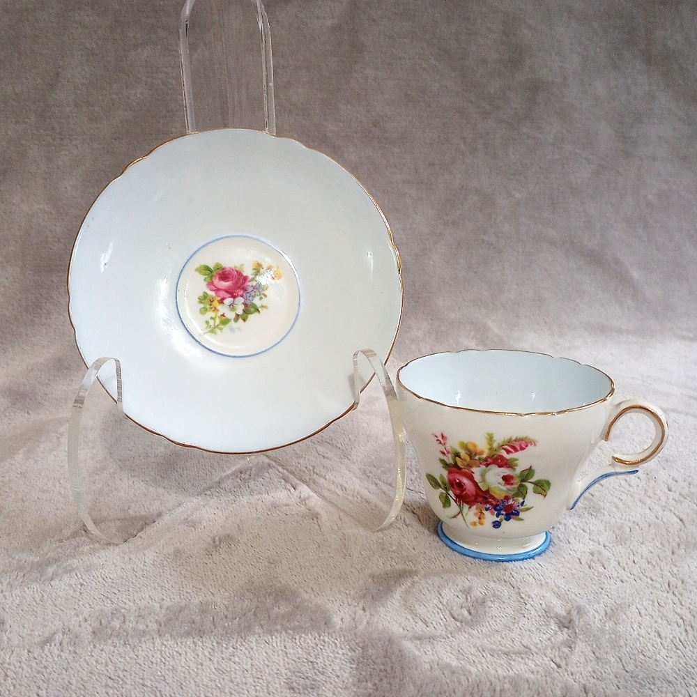 Shelley England Bone China Hulmes Rose Blue Demitasse Cup & Saucer